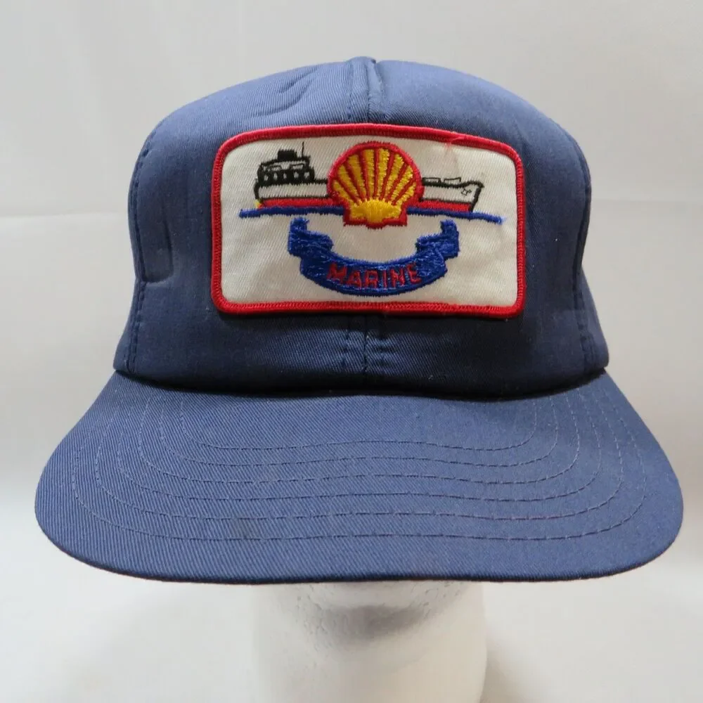 Vintage Shell Marine Snapback Trucker Cap Gasoline Navy Blue